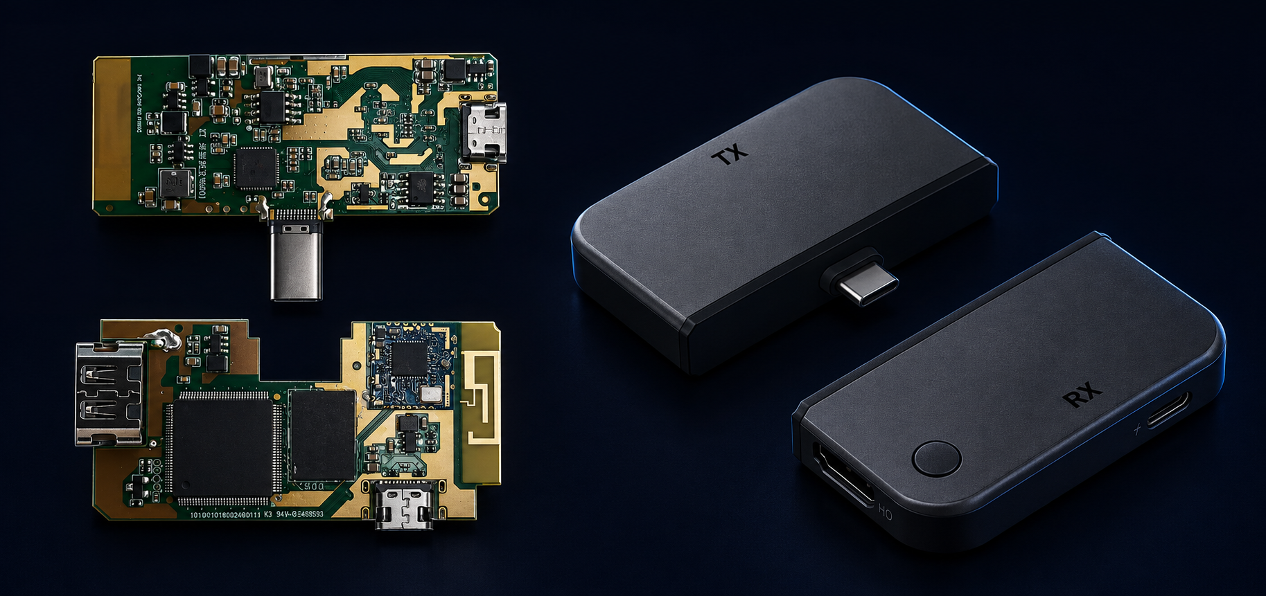 Type-C TX 与 HD RX 对插套装：PCB 与成品