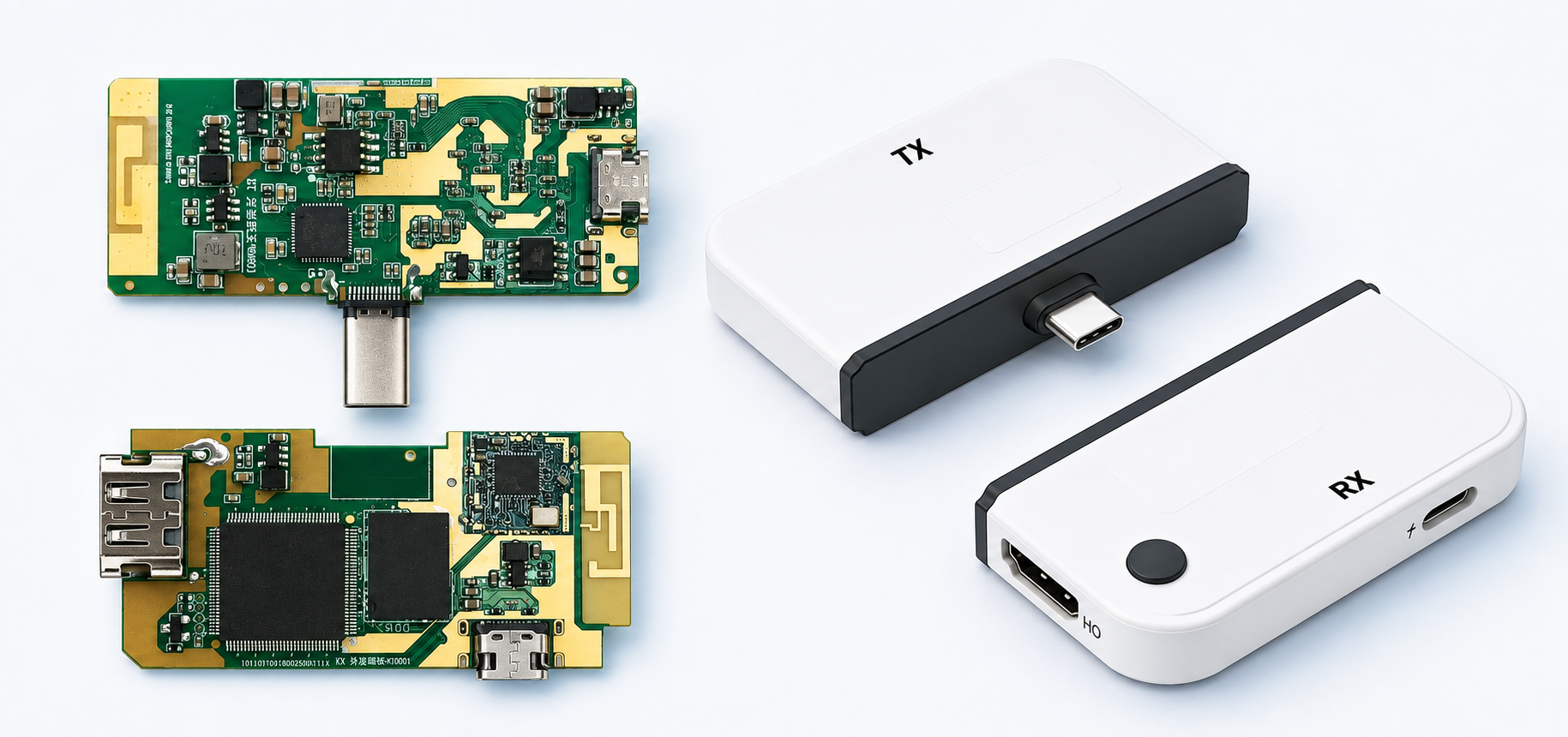 Type-C TX 与 HD RX 对插套装：PCB 与成品