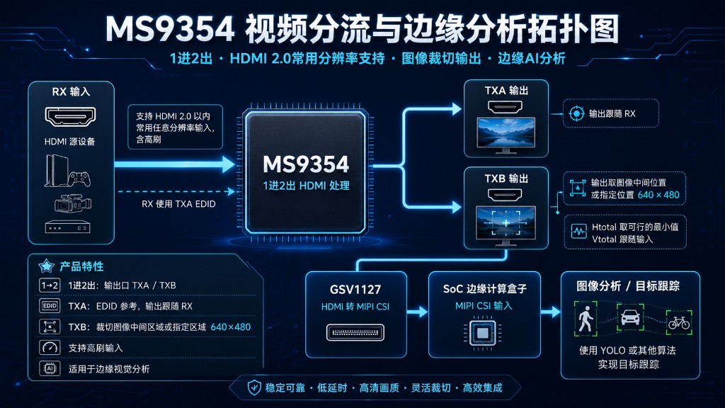 MS9354 video splitting and edge analysis topology