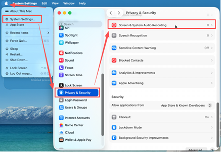 Open System Settings and Screen & System Audio Recording