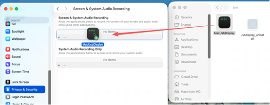 Drag MacUsbDisplay into the permission list